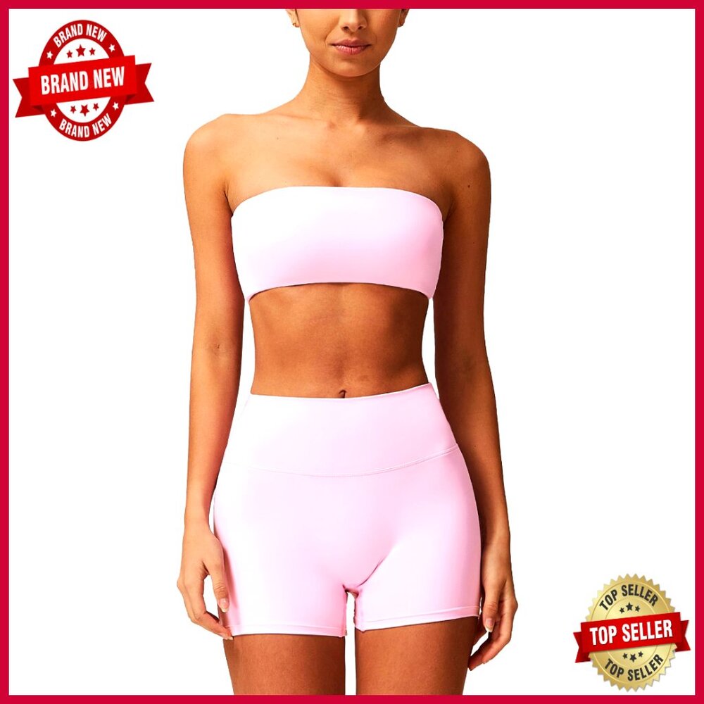 Women's 2-Piece Workout Set Bandeau Bra Scrunch Butt Lifting Shorts